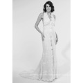 New Arrival Deep V-Neck Halter and Open Back Wedding Dress